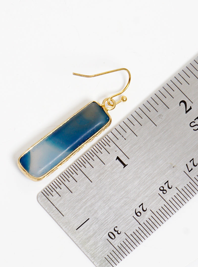 Semi-precious Natural Stone Rectangle Bar Dangle Drop Earrings