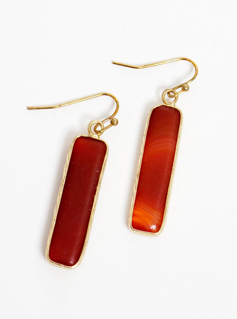 Semi-precious Natural Stone Rectangle Bar Dangle Drop Earrings