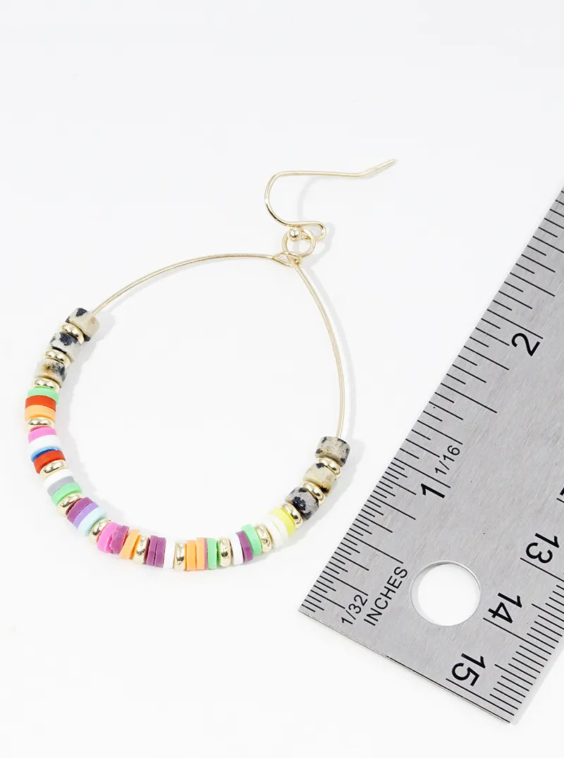 Semi-precious Stone And Clay Beaded Circle Wire Dangle Drop Earrings