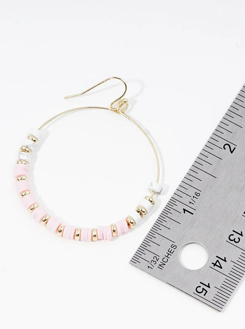 Semi-precious Stone And Clay Beaded Circle Wire Dangle Drop Earrings