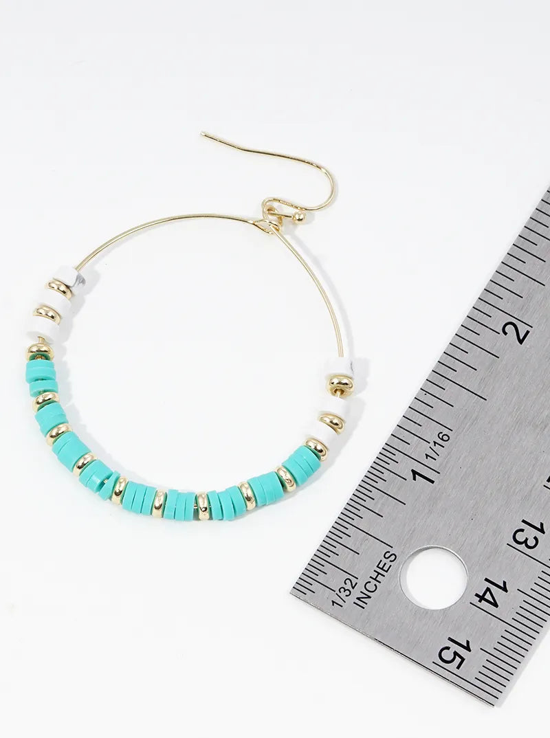 Semi-precious Stone And Clay Beaded Circle Wire Dangle Drop Earrings