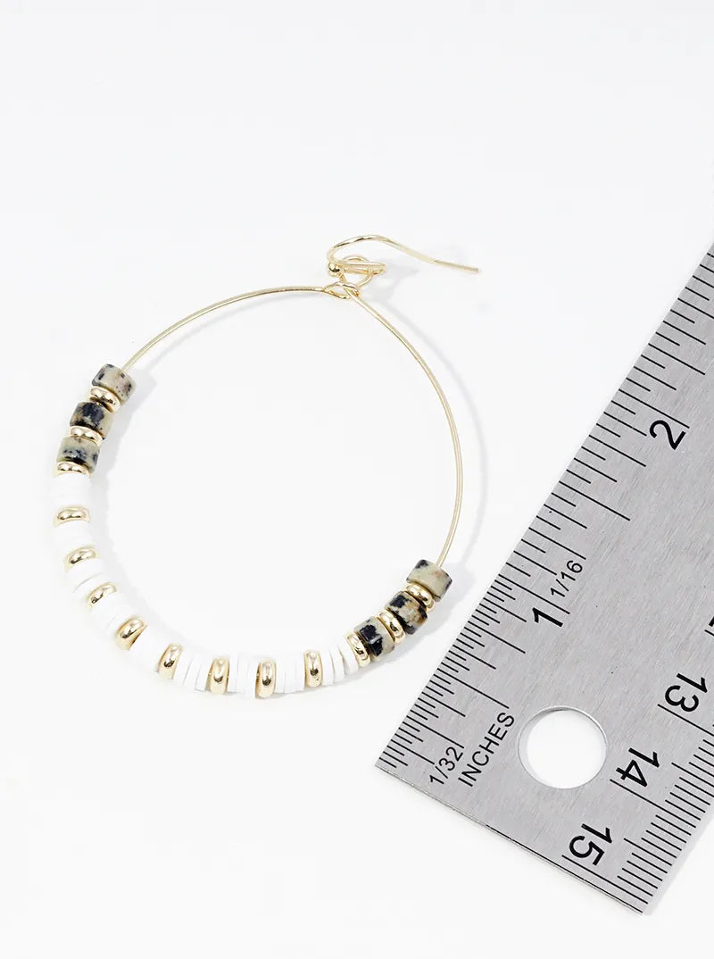 Semi-precious Stone And Clay Beaded Circle Wire Dangle Drop Earrings