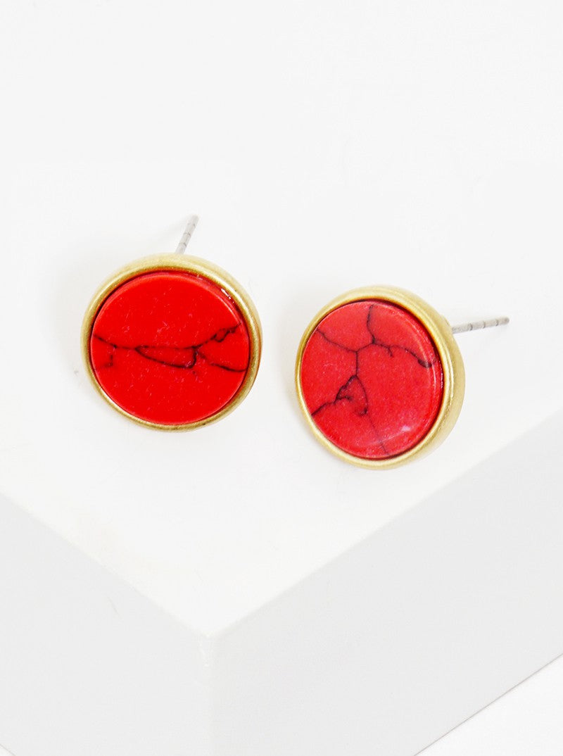 Semi Precious Natural Stone Round Post Stud Earrings