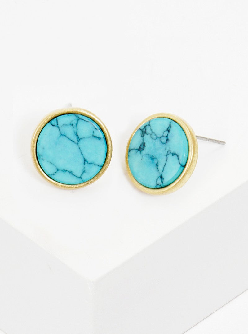 Semi Precious Natural Stone Round Post Stud Earrings