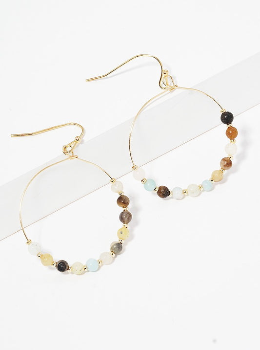 Semi Precious Natural Stone Round Wire Dangle Drop Earrings