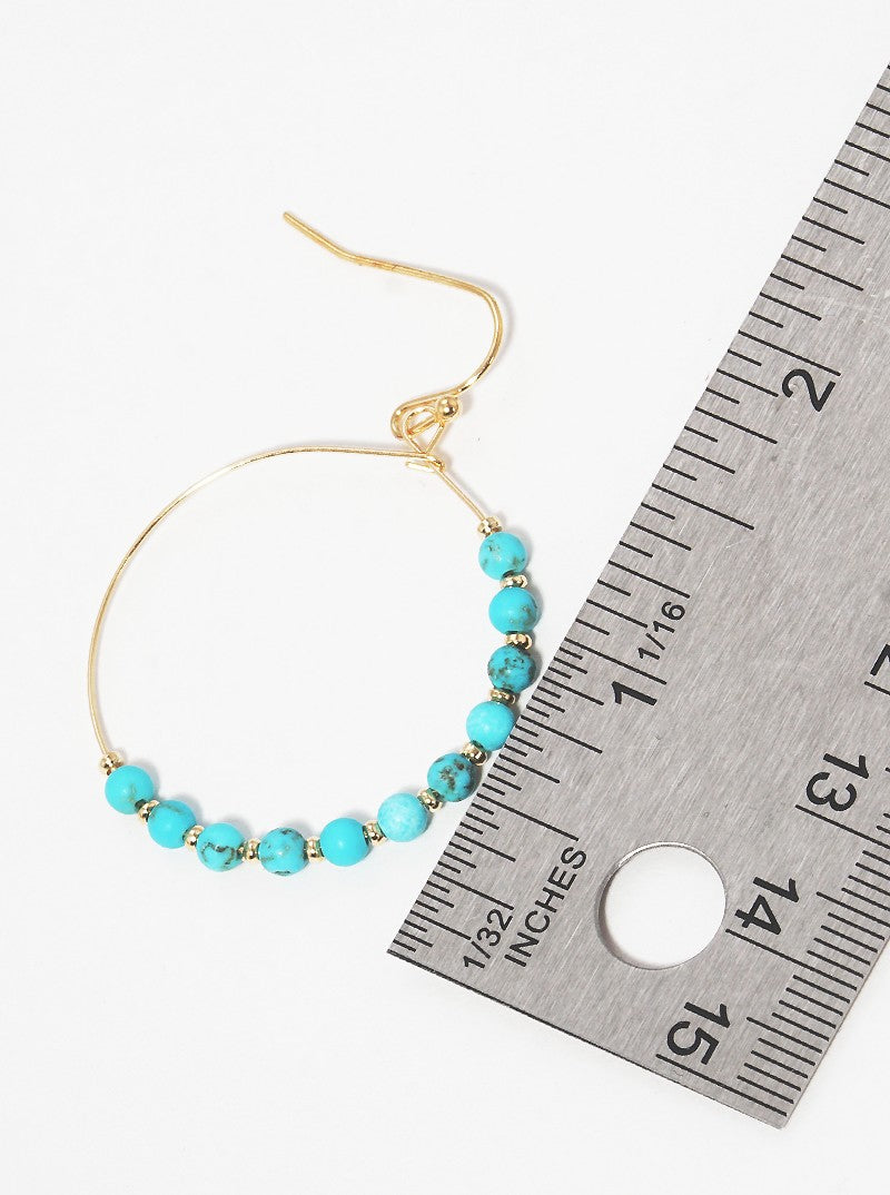 Semi Precious Natural Stone Round Wire Dangle Drop Earrings