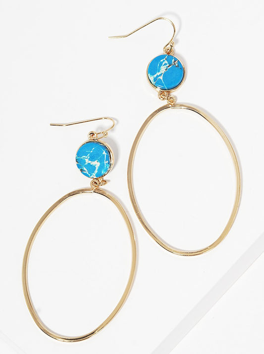 Semi Precious Natural Stone With Oval Drop Dangle Earrings