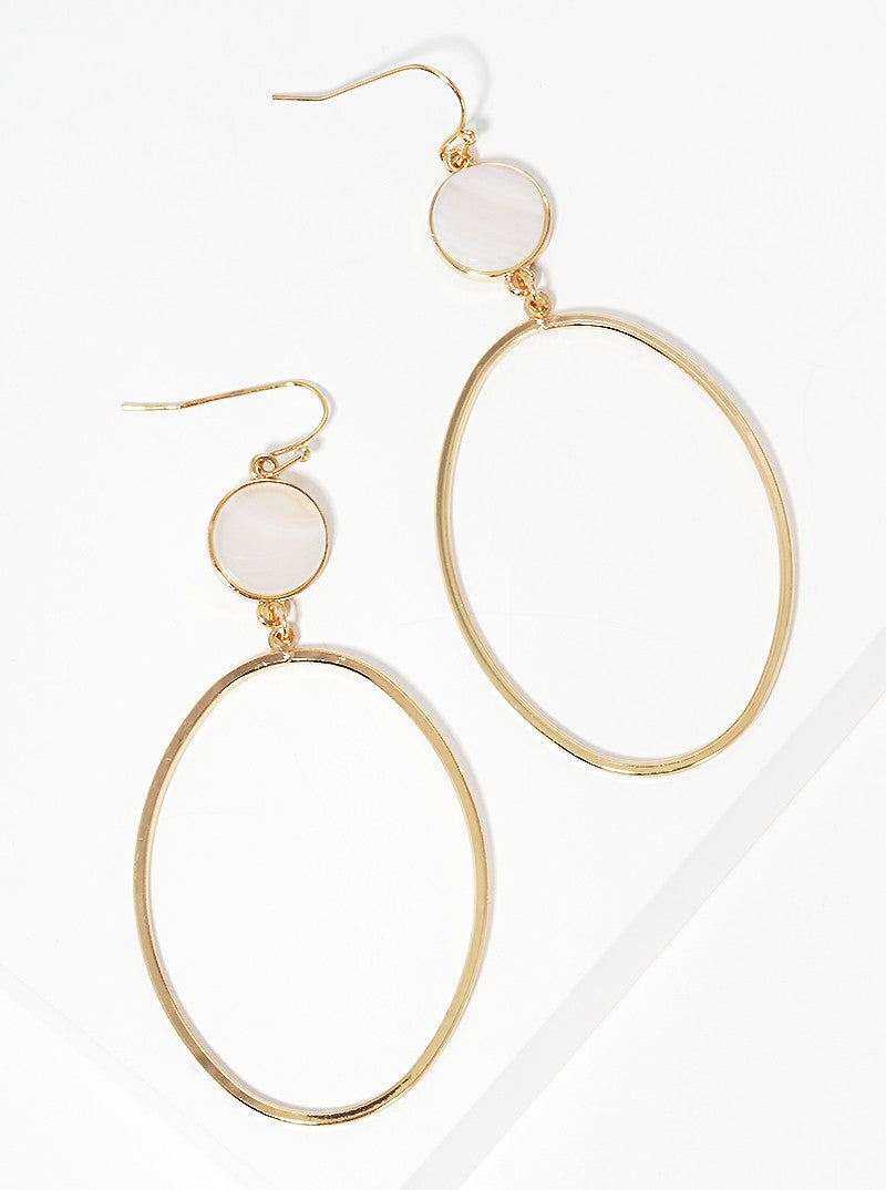 Semi Precious Natural Stone With Oval Drop Dangle Earrings