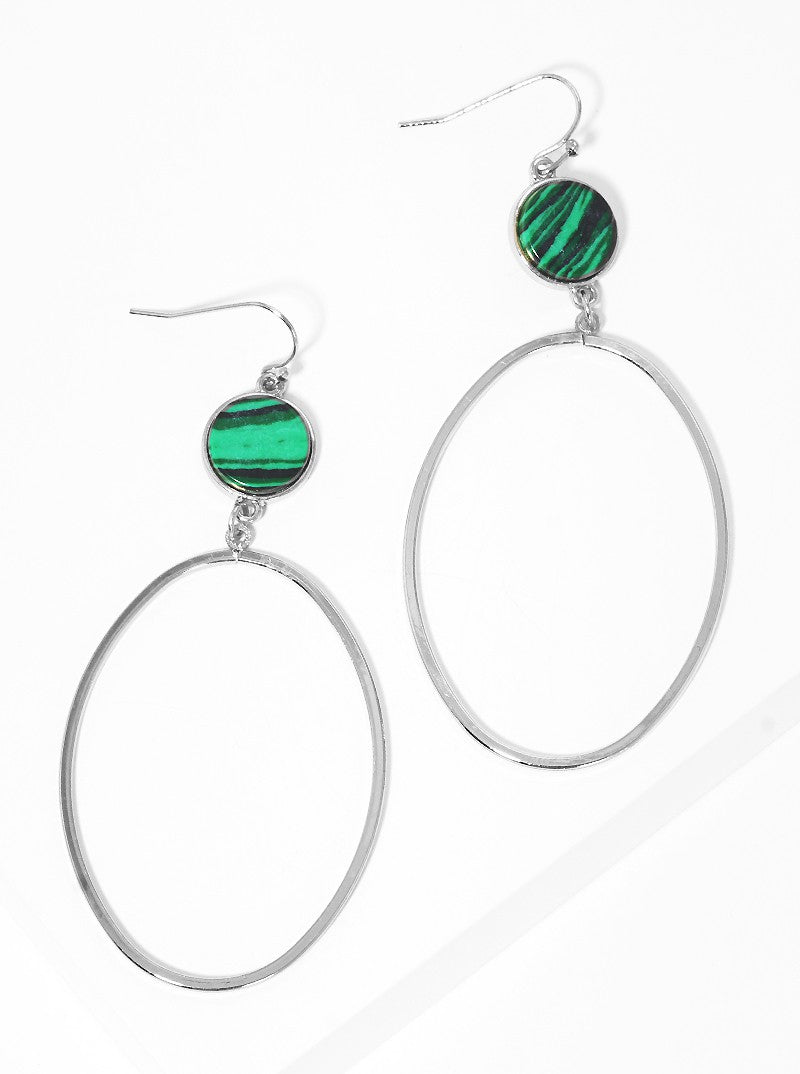 Semi Precious Natural Stone With Oval Drop Dangle Earrings