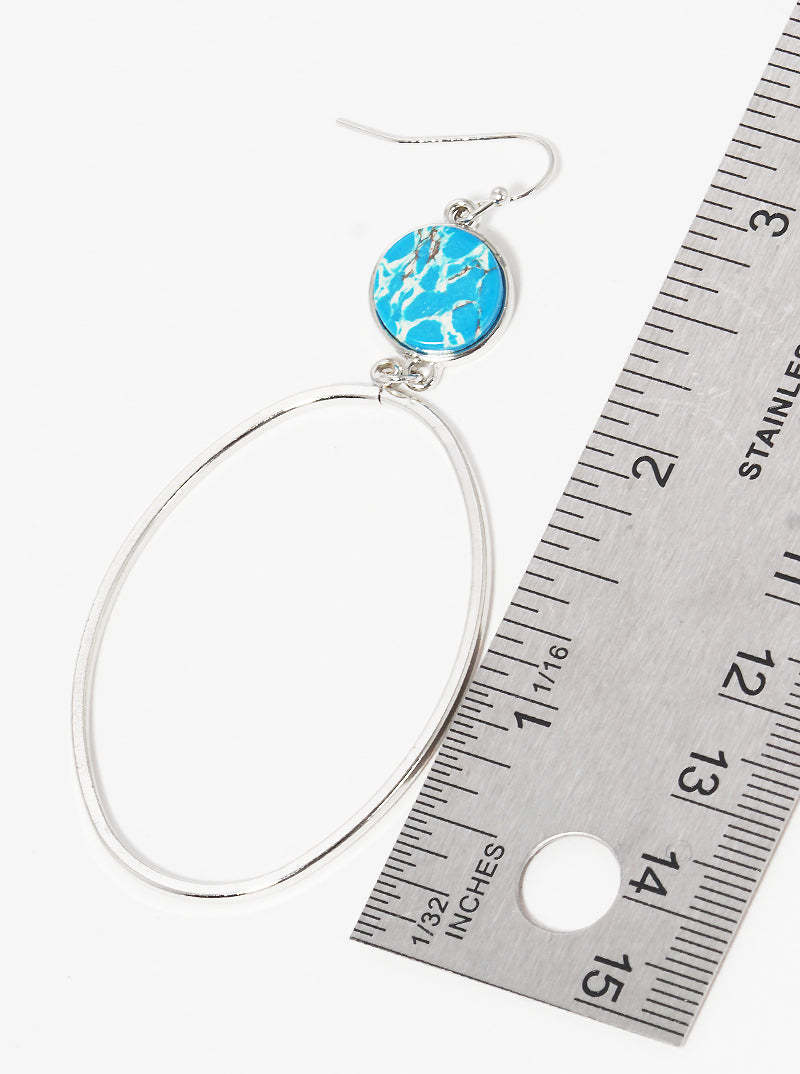 Semi Precious Natural Stone With Oval Drop Dangle Earrings