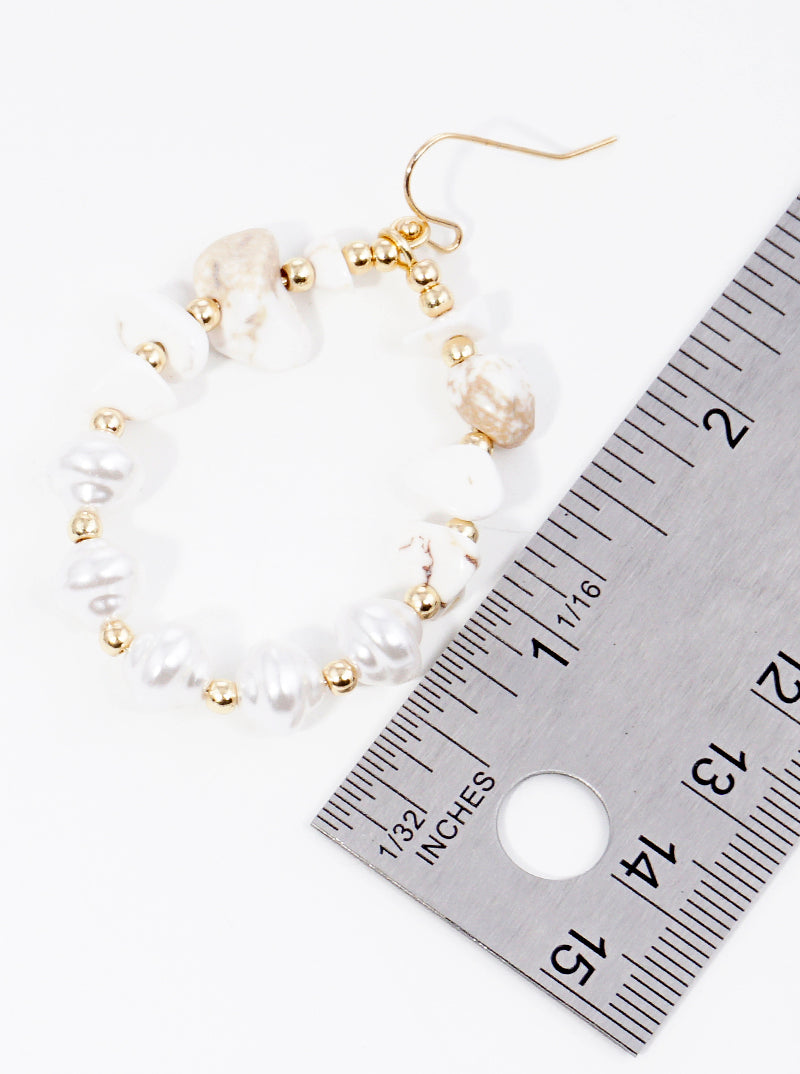 Semi-precious Stone And Pearl Beaded Wire Dangle Drop Earrings