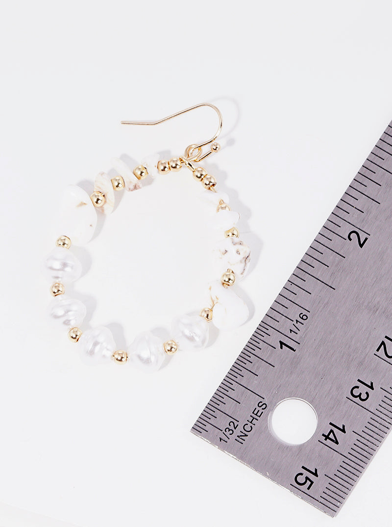 Semi-precious Stone And Pearl Beaded Wire Dangle Drop Earrings