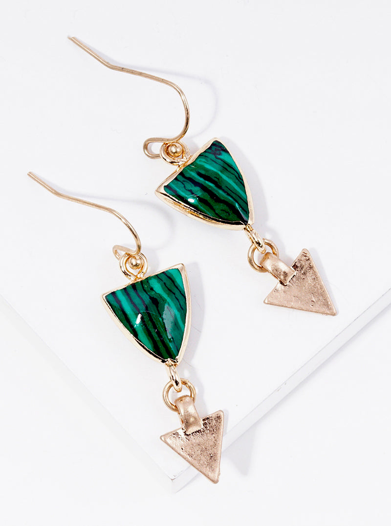 Semi-precious Stone Double Triangle Dangle Drop Earrings