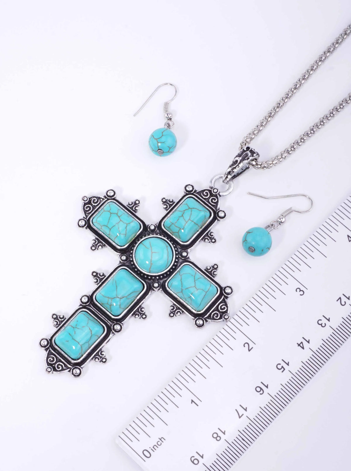 Semiprecious Stone Cross Pendant Necklace Set