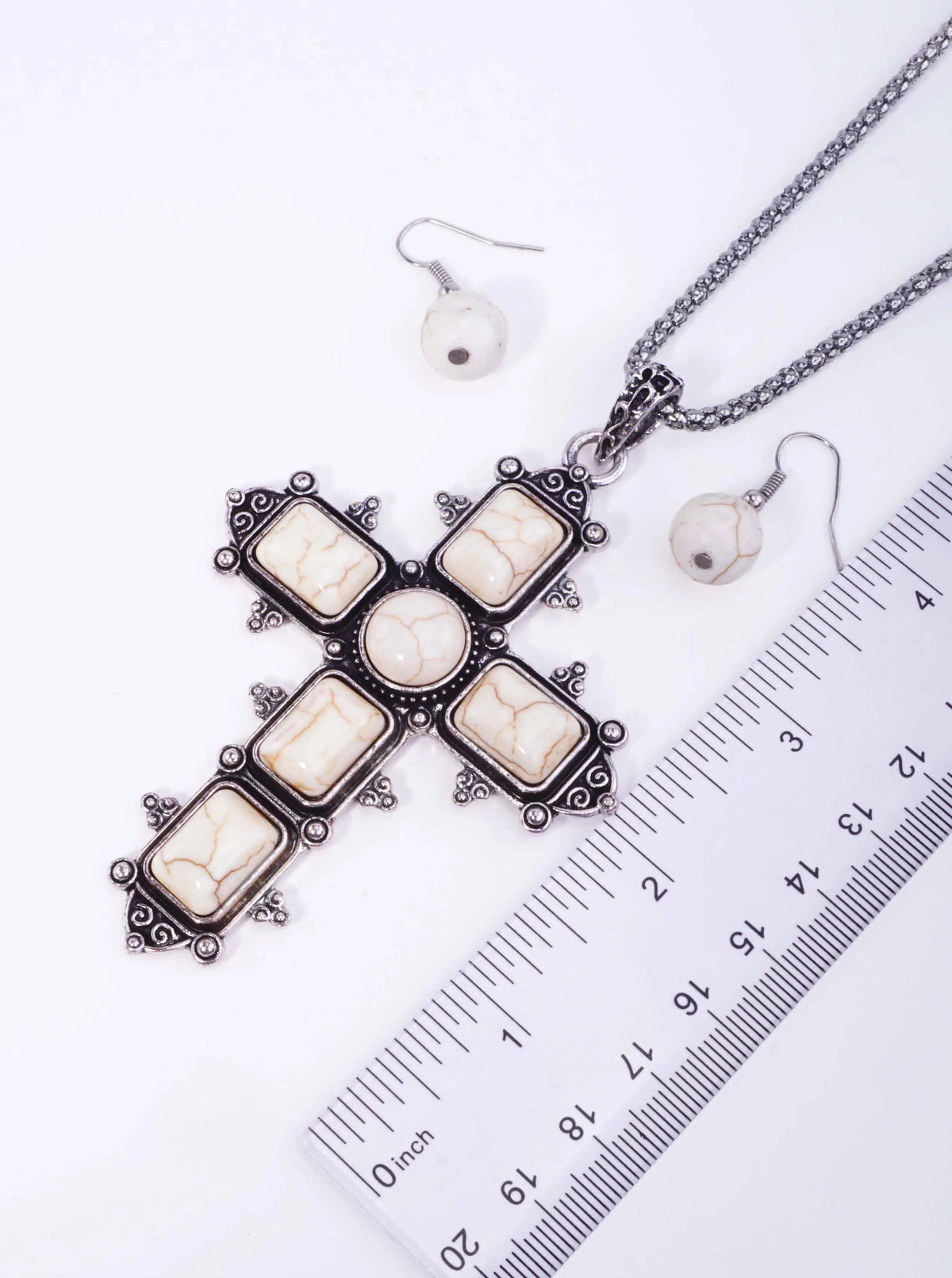 Semiprecious Stone Cross Pendant Necklace Set