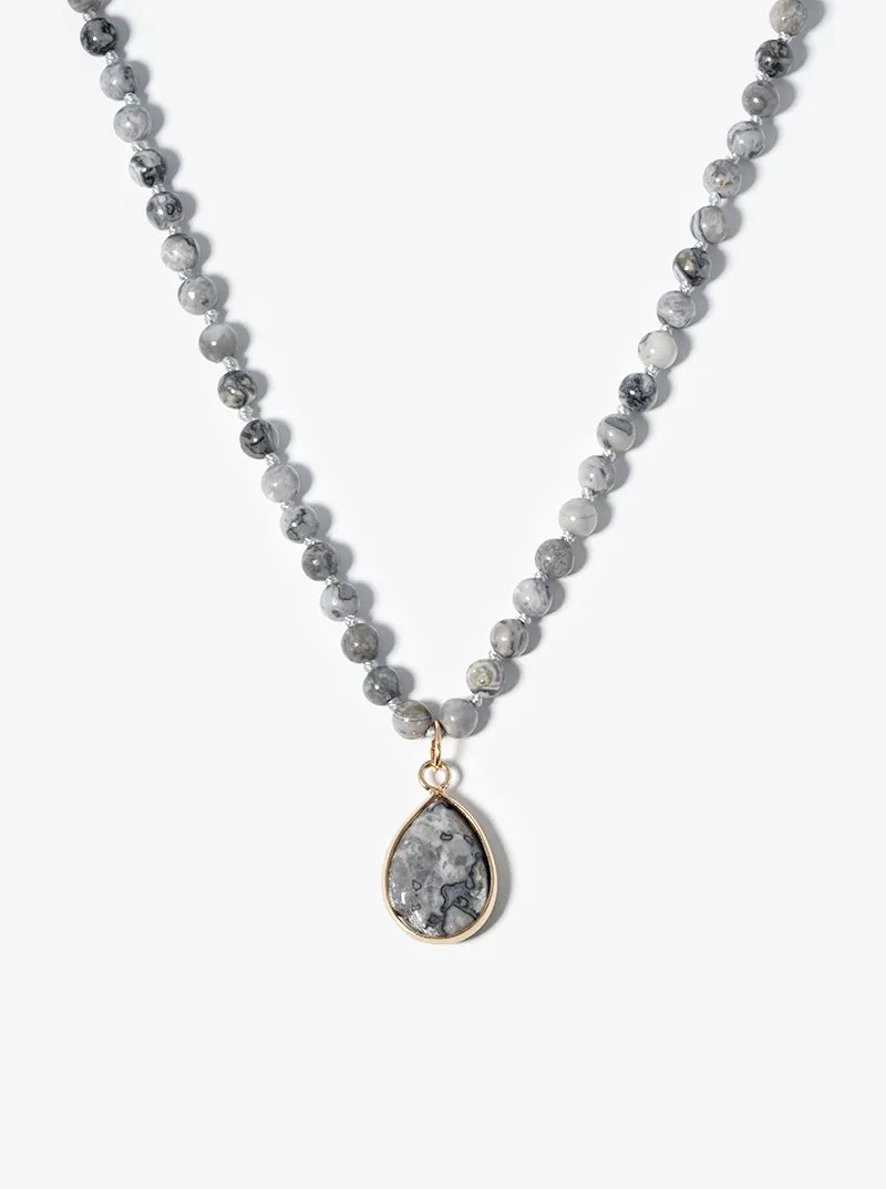 Semiprecious Teardrop Pendant Choker Necklace