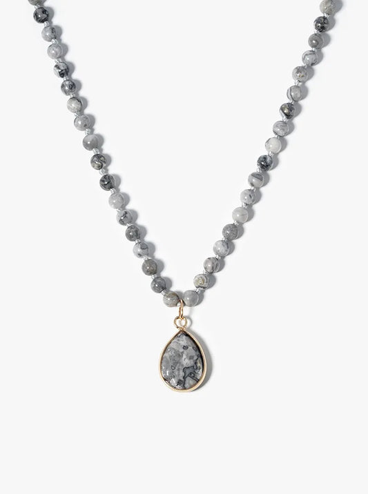 Semiprecious Teardrop Pendant Choker Necklace