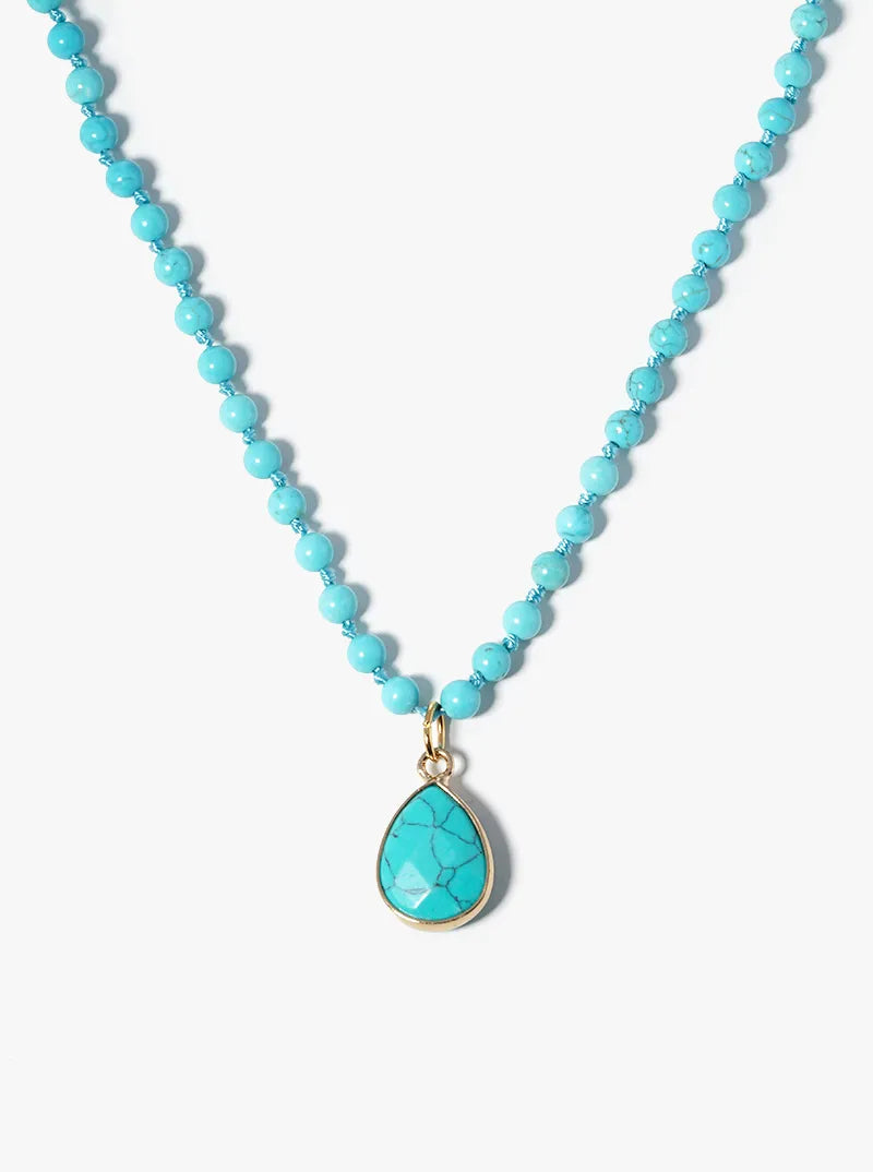 Semiprecious Teardrop Pendant Choker Necklace