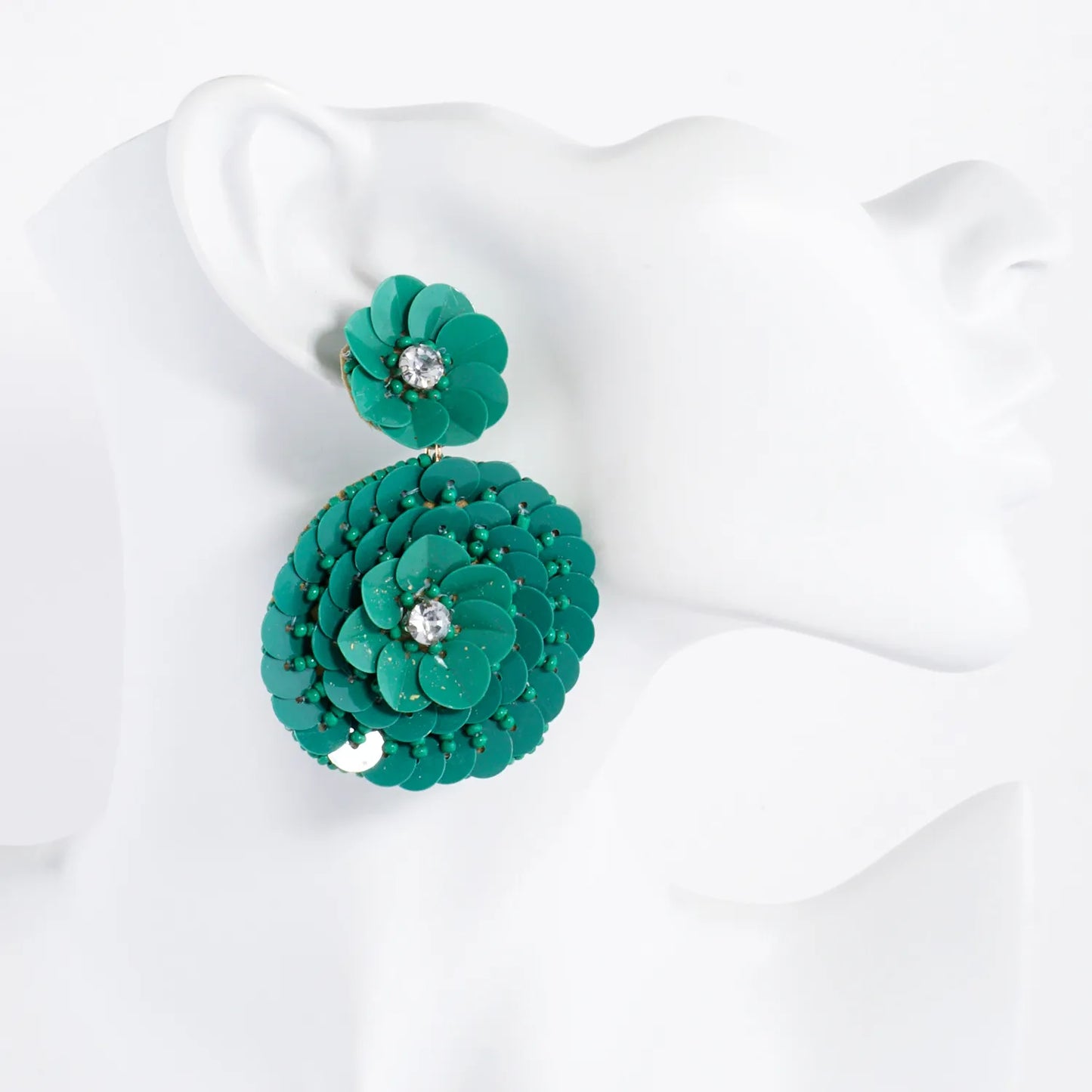 Sequin Seed Beaded Floral Statement Earrings
