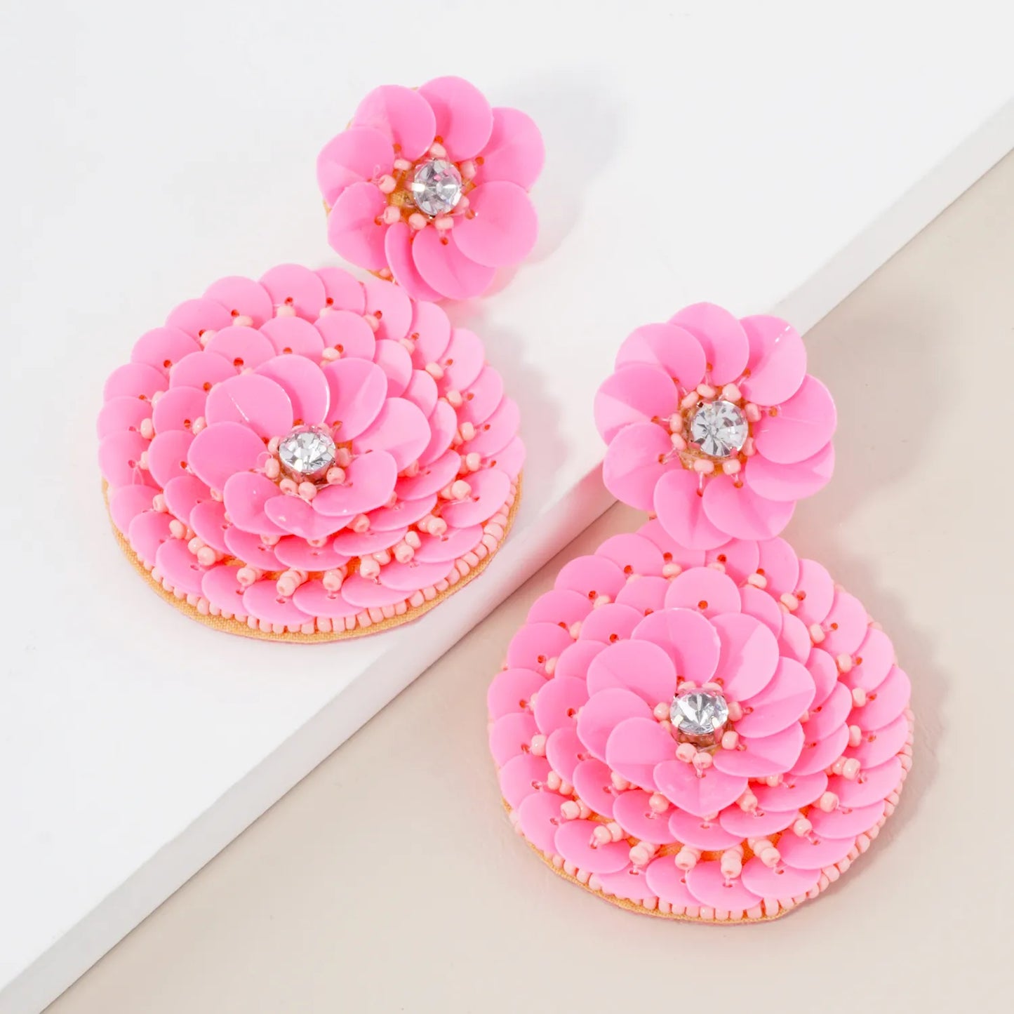 Sequin Seed Beaded Floral Statement Earrings