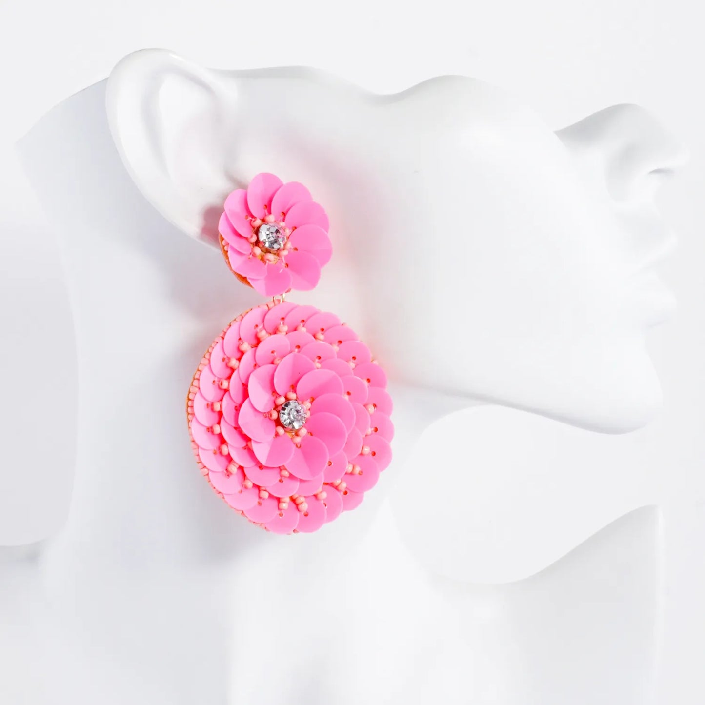 Sequin Seed Beaded Floral Statement Earrings