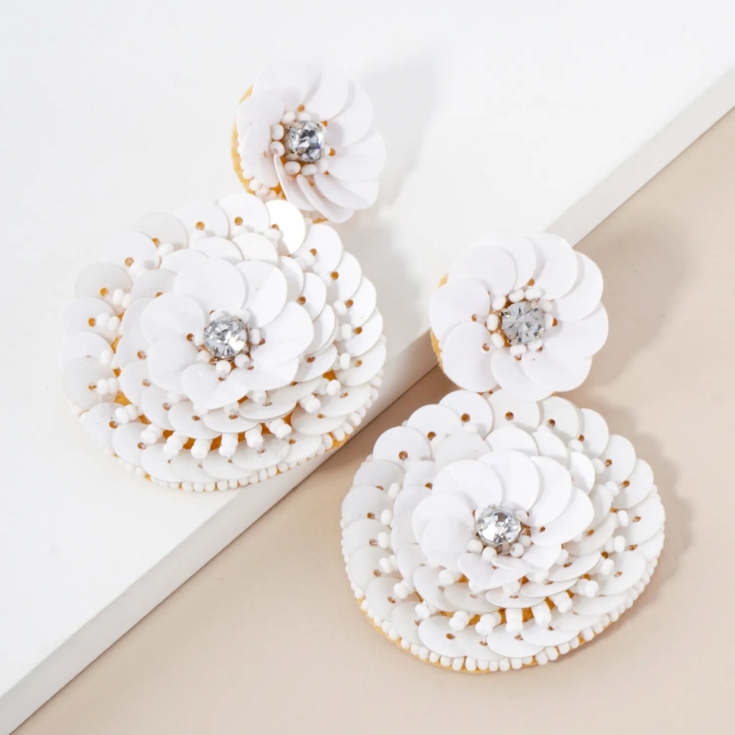 Sequin Seed Beaded Floral Statement Earrings