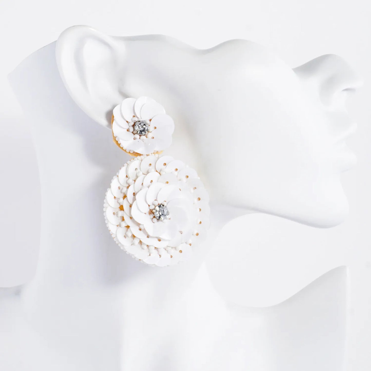 Sequin Seed Beaded Floral Statement Earrings