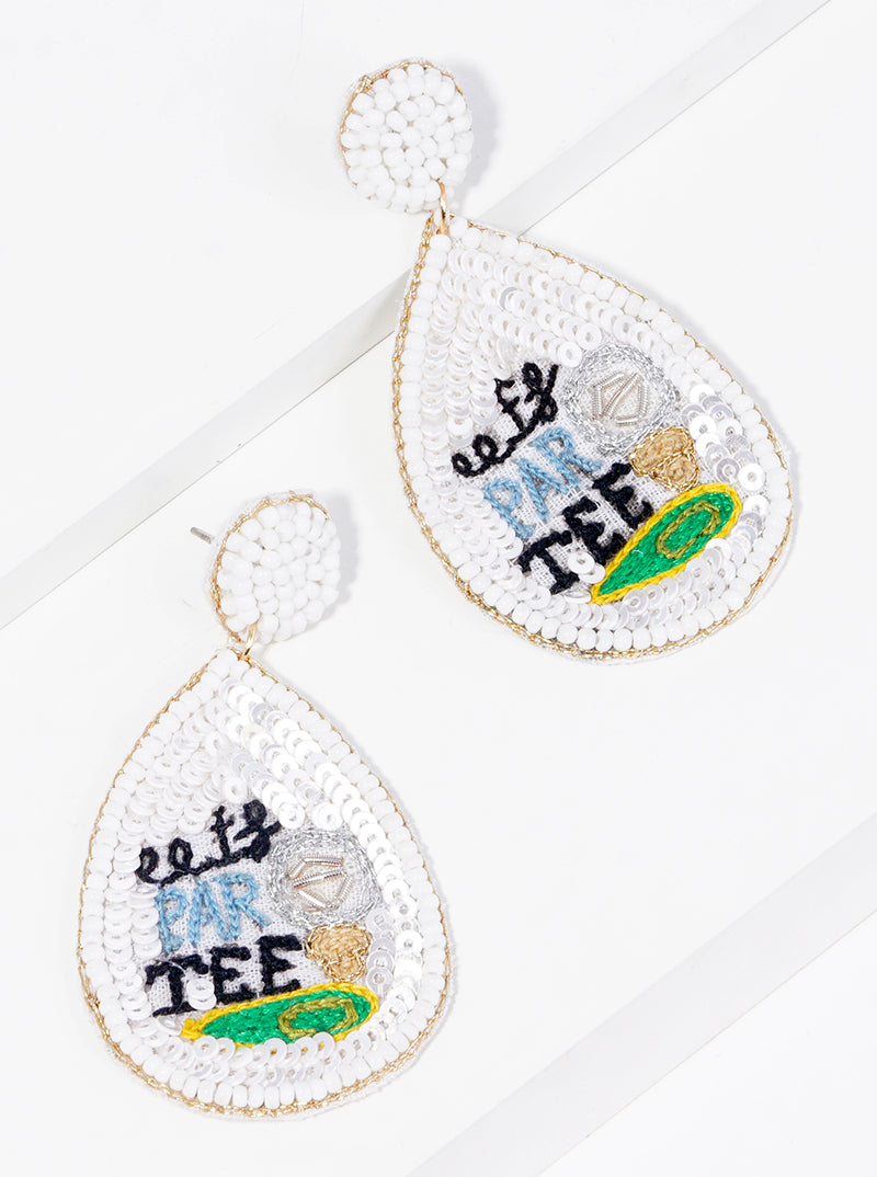 Sequin And Seed Beaded Lets Par Tee Golf Teardrop Dangle Earrings