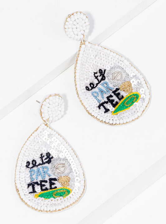 Sequin And Seed Beaded Lets Par Tee Golf Teardrop Dangle Earrings
