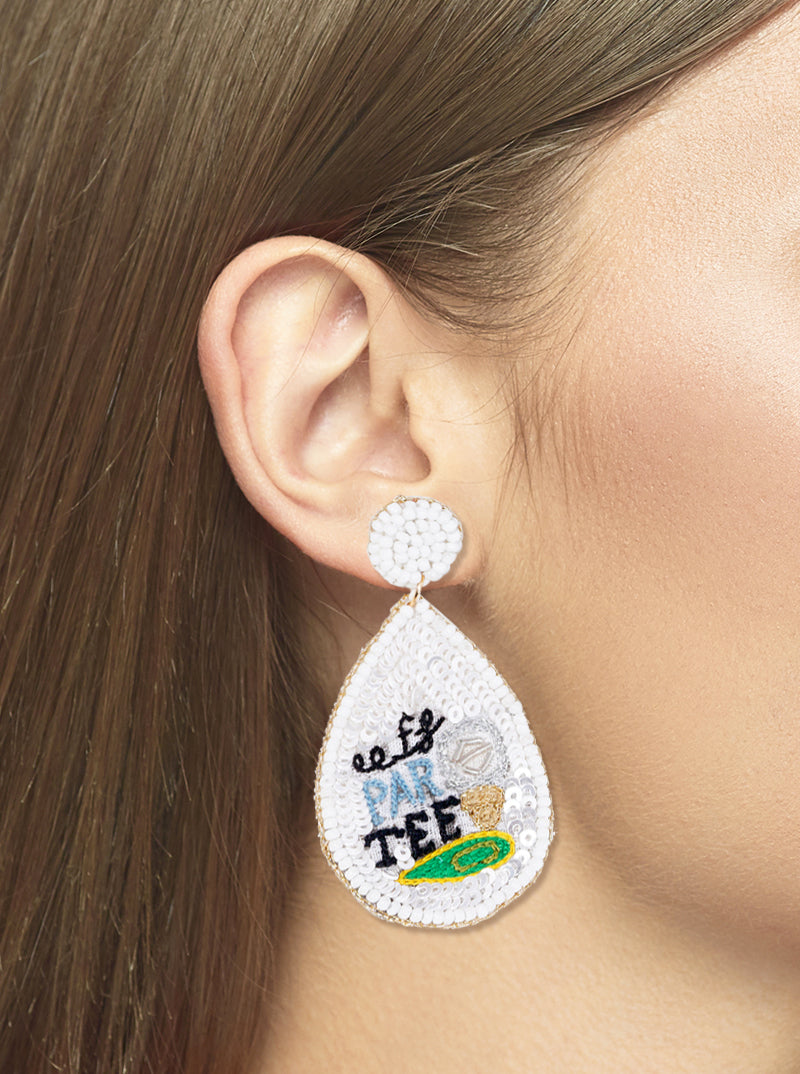 Sequin And Seed Beaded Lets Par Tee Golf Teardrop Dangle Earrings