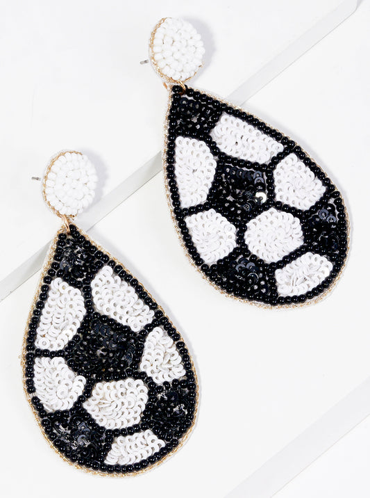 Sequin And Seed Beaded Soccer Ball Teardrop Dangle Earrings
