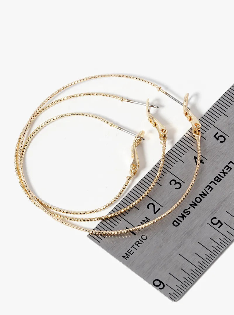 Set Of 3 Lightweight Brass Omega Back Hoop Earrings