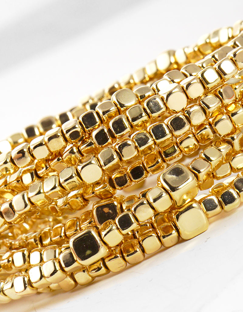 Set Of 9 Square Shaped Metallic Bead Stretch Stackable Bracelet