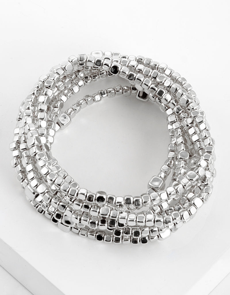 Set Of 9 Square Shaped Metallic Bead Stretch Stackable Bracelet