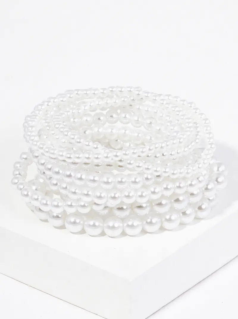 Set Of 10 4mm To 8mm Pearl Bead Stretch Stackable Bracelet