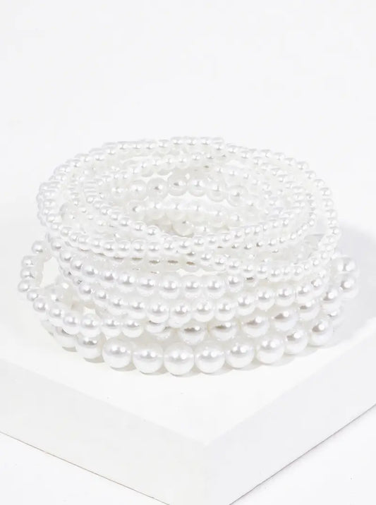 Set Of 10 4mm To 8mm Pearl Bead Stretch Stackable Bracelet