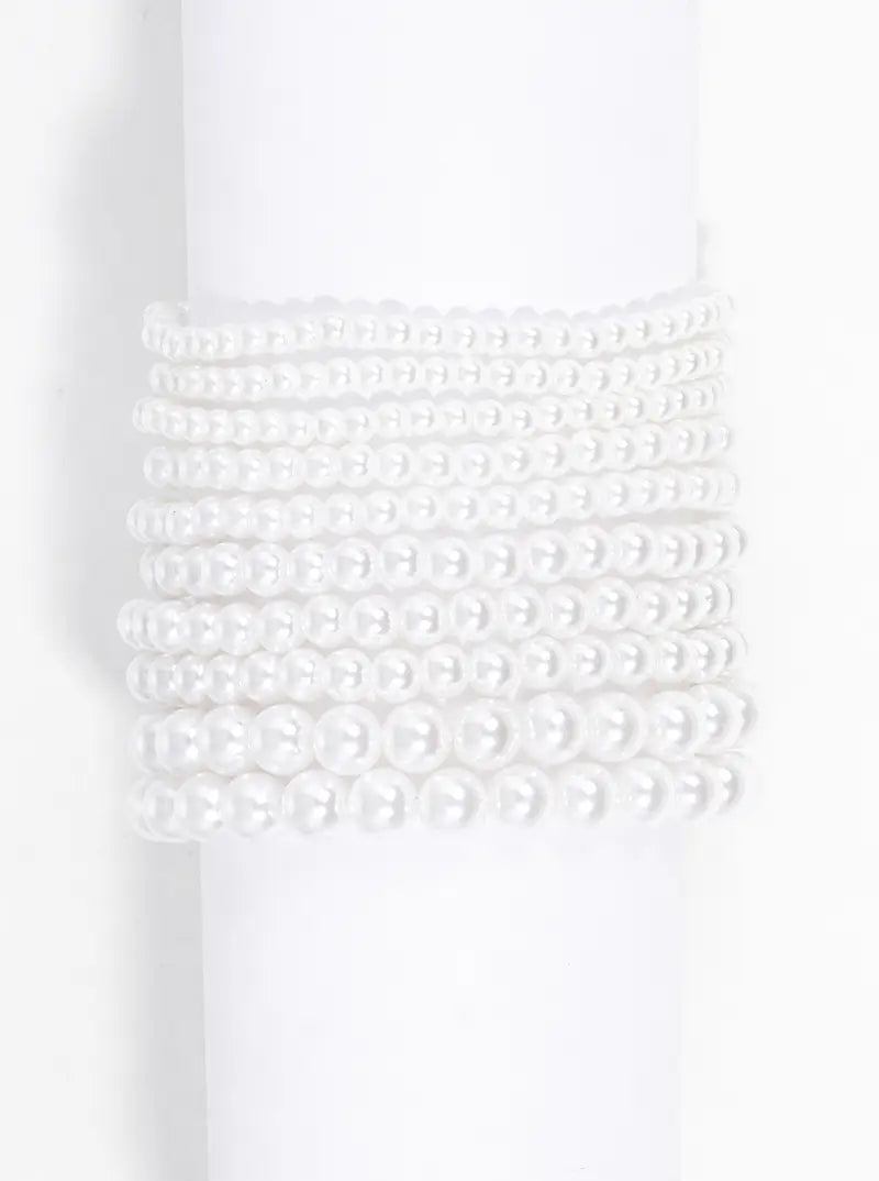 Set Of 10 4mm To 8mm Pearl Bead Stretch Stackable Bracelet