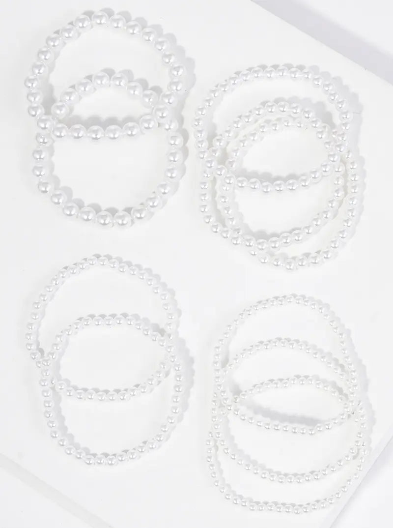 Set Of 10 4mm To 8mm Pearl Bead Stretch Stackable Bracelet