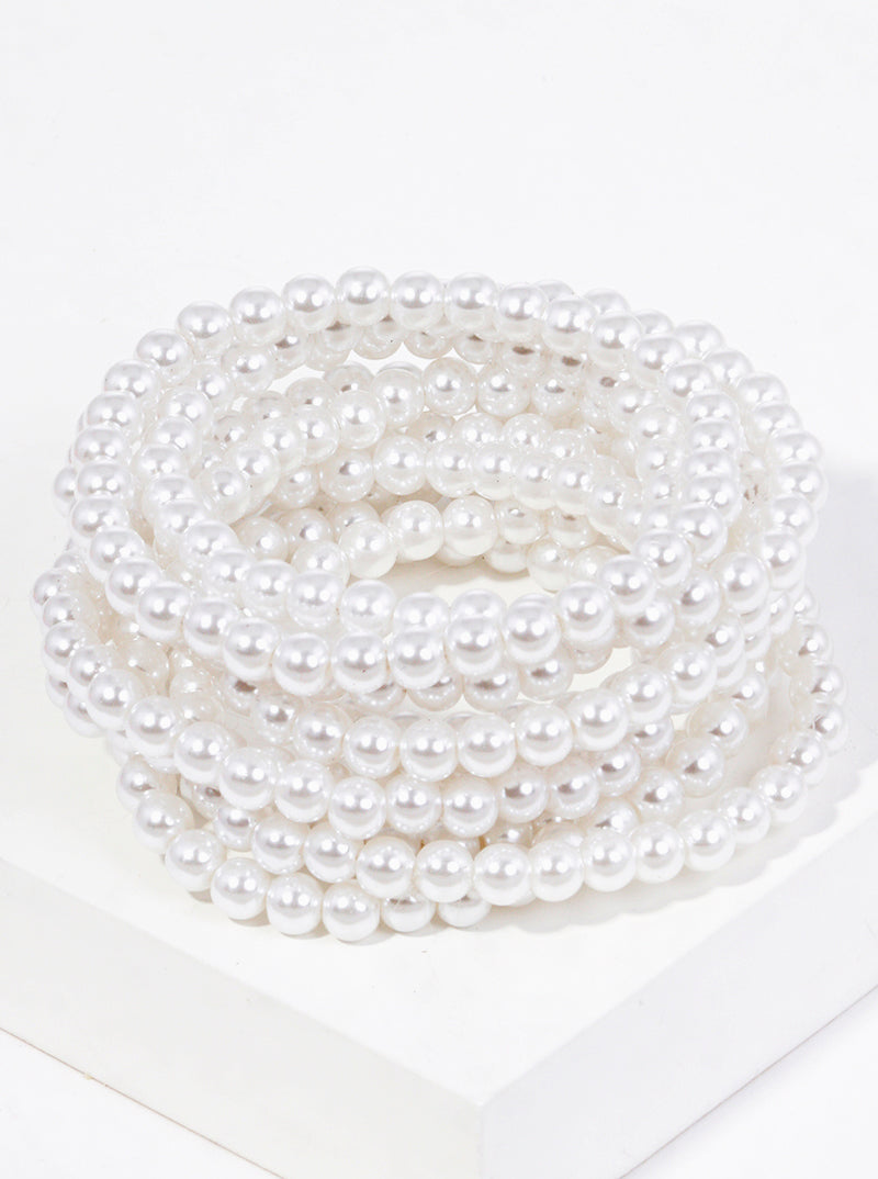 Set Of 10 6mm Pearl Bead Stretch Stackable Bracelet
