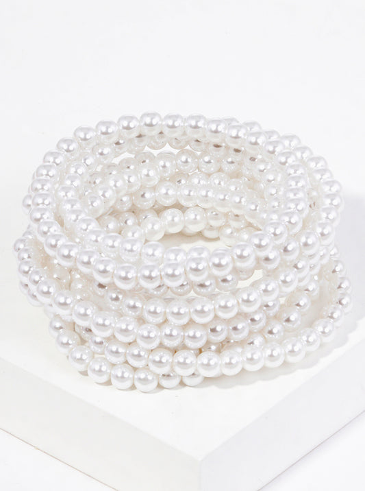 Set Of 10 6mm Pearl Bead Stretch Stackable Bracelet