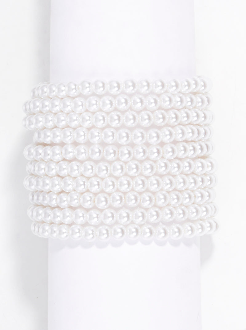 Set Of 10 6mm Pearl Bead Stretch Stackable Bracelet