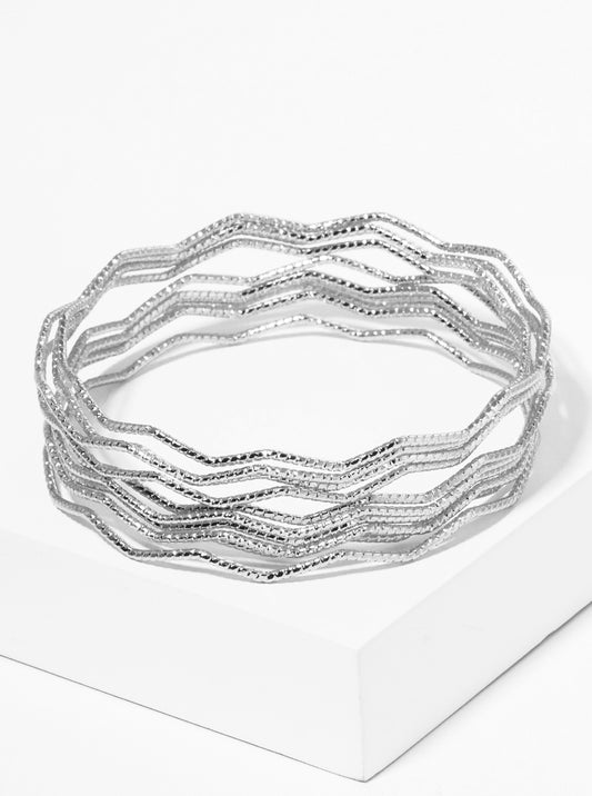 Set Of 10 Textured Metal Zigzag Bangle Bracelet