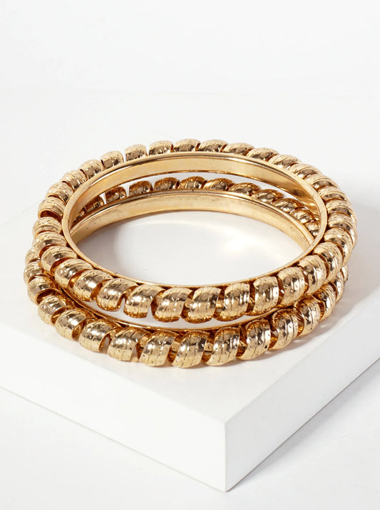 Set-of-2 8mm Textured Spiral Bangle Bracelet