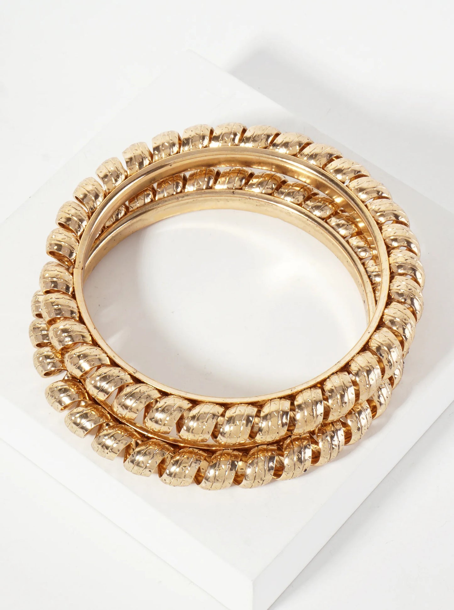 Set-of-2 8mm Textured Spiral Bangle Bracelet