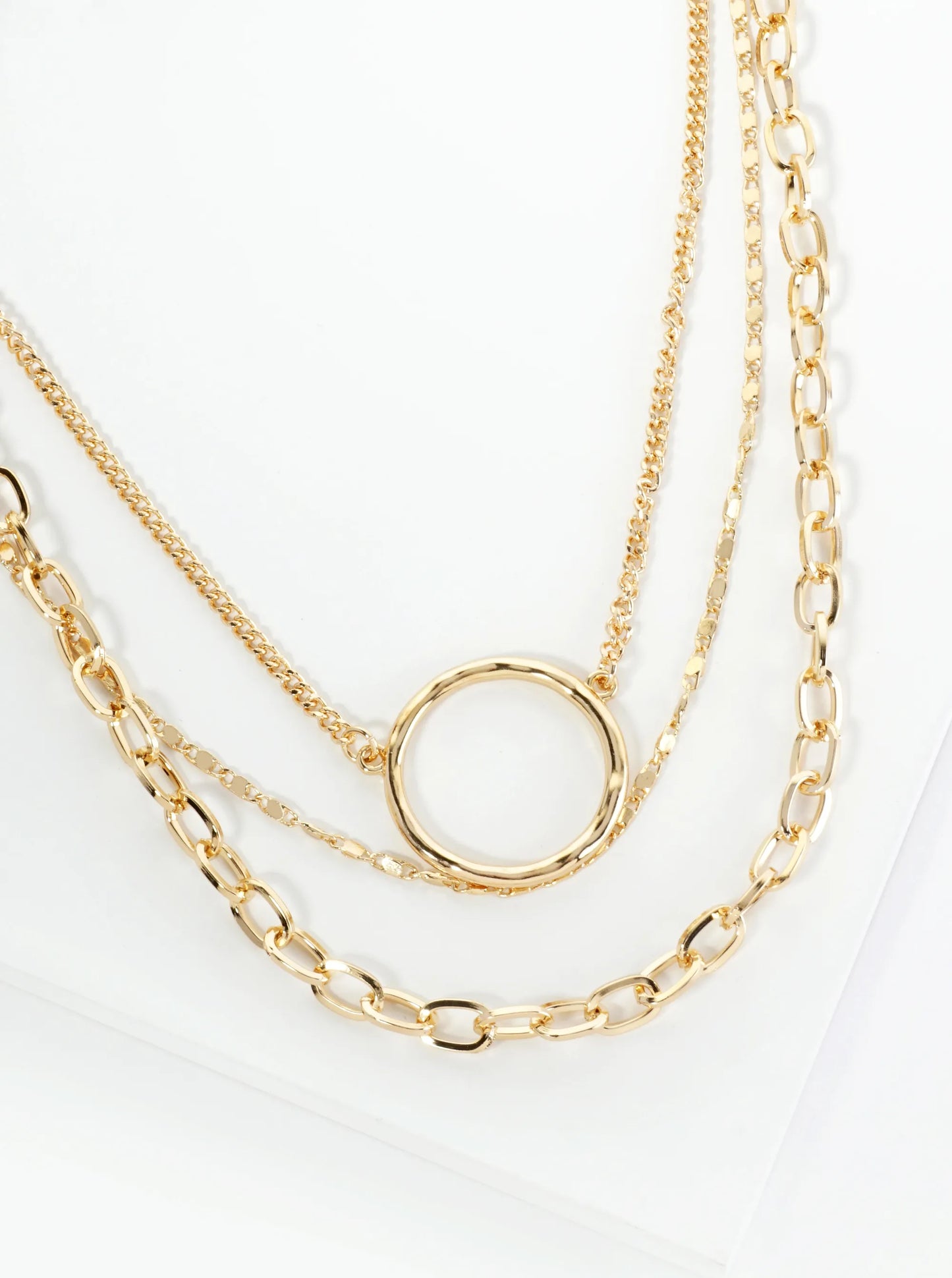 Set Of 2 Hammered Circle Pendant Layered Chain Necklace