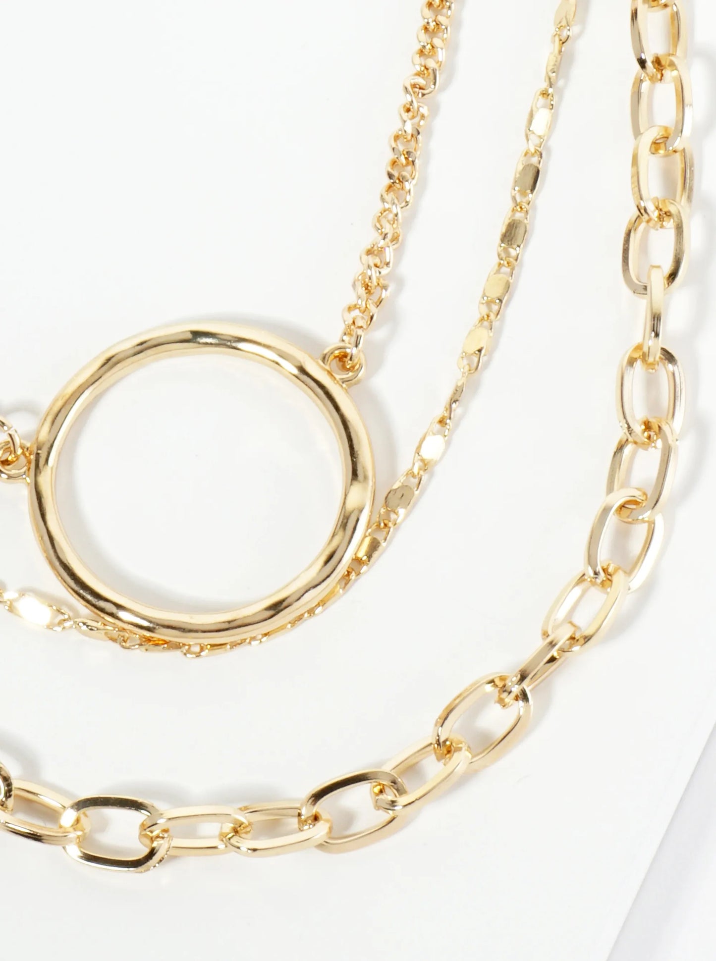 Set Of 2 Hammered Circle Pendant Layered Chain Necklace