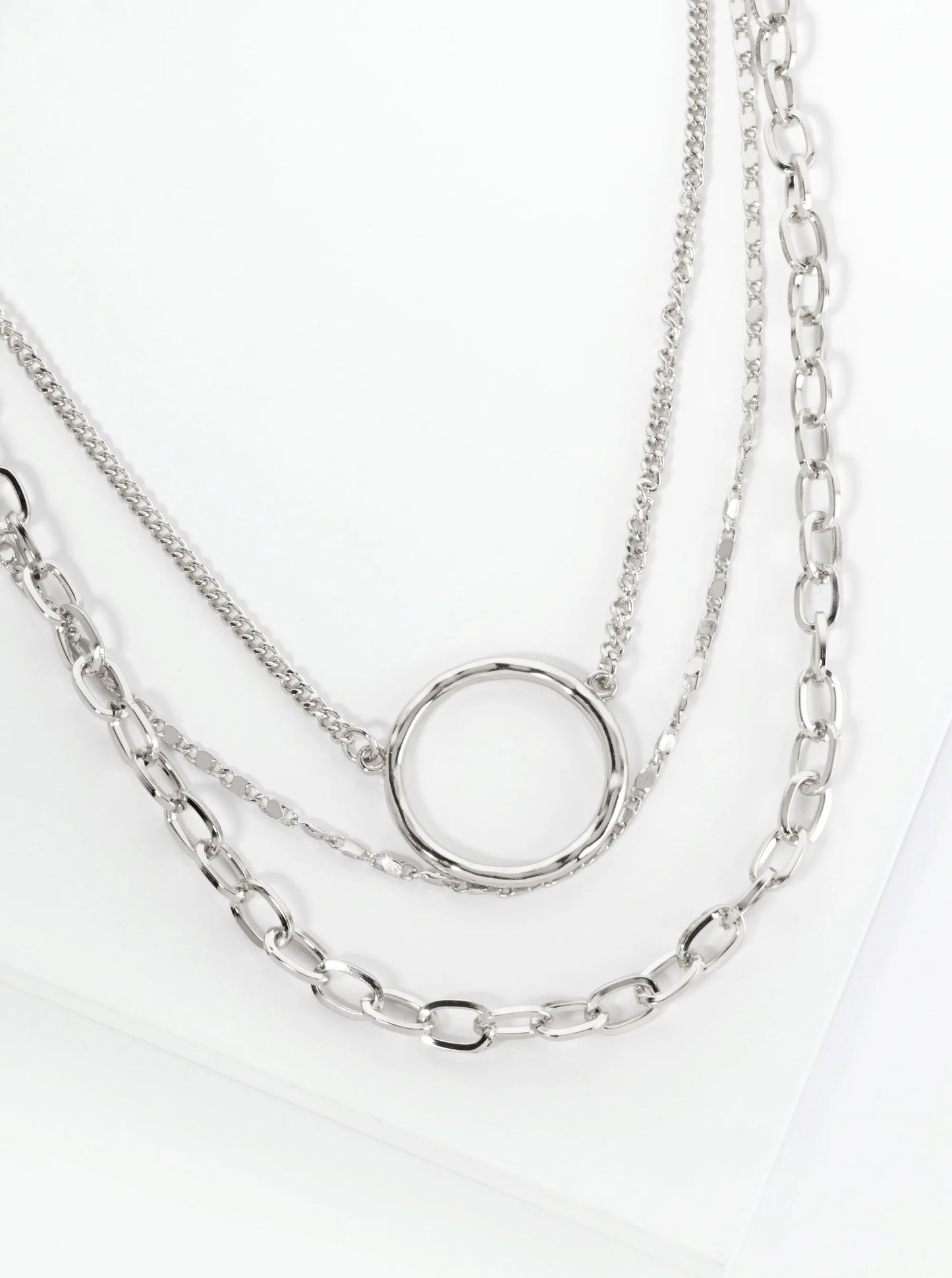 Set Of 2 Hammered Circle Pendant Layered Chain Necklace