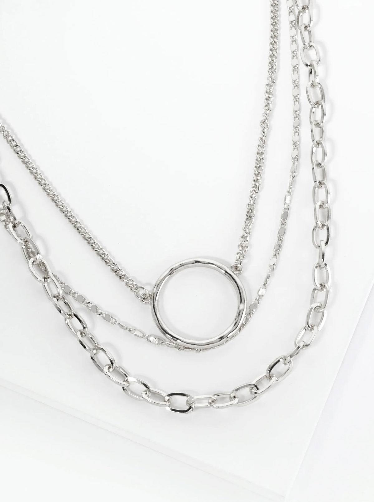 Set Of 2 Hammered Circle Pendant Layered Chain Necklace