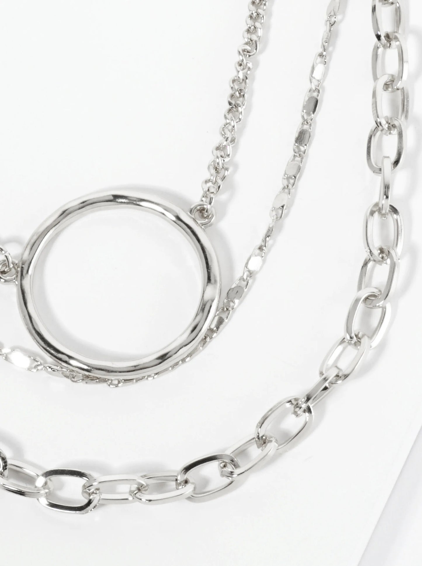 Set Of 2 Hammered Circle Pendant Layered Chain Necklace