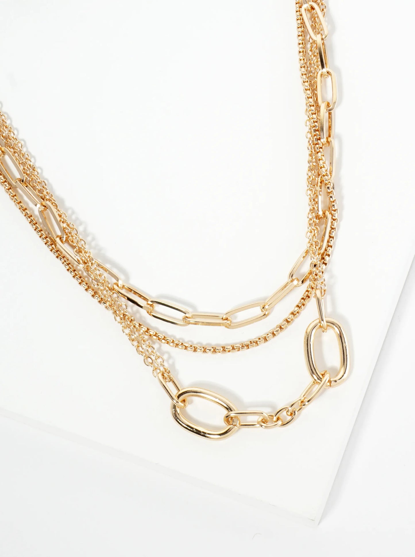 Set Of 2 Polished Metal Layered Link Chain Necklace